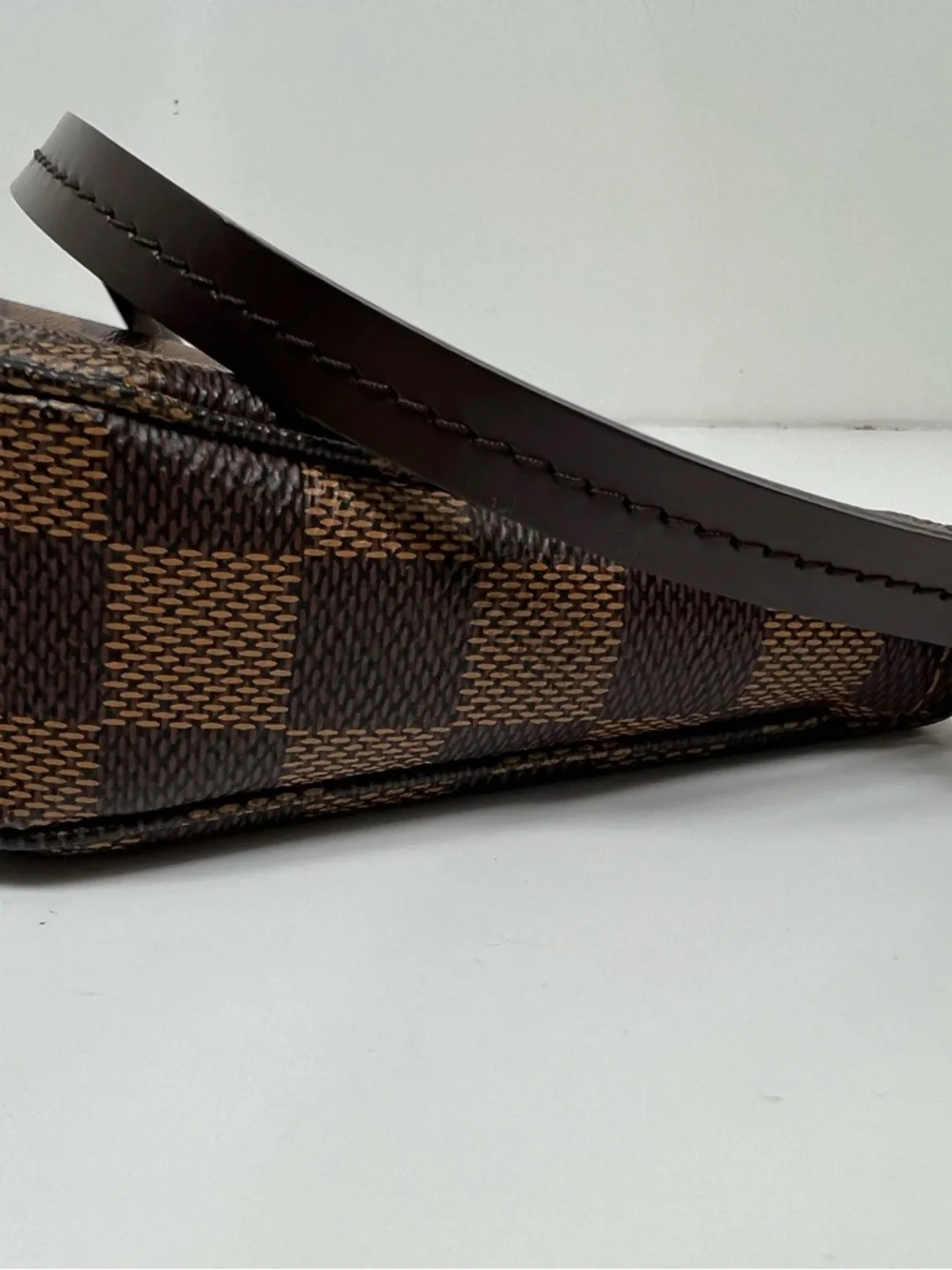 Louis Vuitton Damier Ebene Pochette Shoulder Bag Zip, Strap, Gold HW, Red Lining